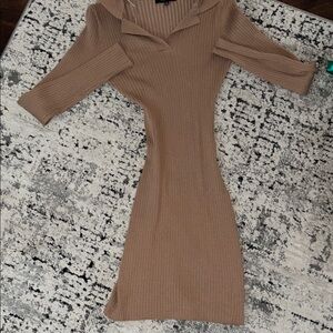 Elegant Tan Ribbed Dress